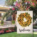 Feiona Welcome Garden Flag Boxwood Wreath Spring Yard Flag With Stopper Double Sided Burlap Fall Weather Resistant Seasonal Garden Flags For Outside Farmhouse Patio Lawn Outdoor Home DÃ©Cor Gift