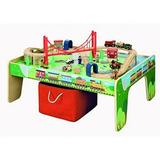 maxim enterprise inc. 50 Piece Wooden Train Set with Train / Activity Table - BRIO and Thomas & Friends Compatible Multi Color