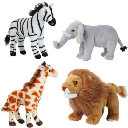 Safari Animals Stuffed Animals â€“ Jungle Animals Toys Set of 4 Wild Animals â€“ Lion Elephant Zebra and Giraffe Stuffed Animal â€“ Soft Squeezable and Lifelike Toys for Kids