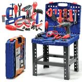 Play22USA Kids Tool Workbench 78 Set - Kids Tool Set with Electronic Play Drill - STAM Educational Pretend Play Construction Workshop Tool Bench - Pretend Play Tool Set Build Your Own Kids Tool Box