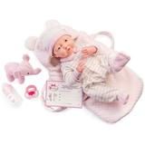 JC Toys La Newborn Nursery 15.5 Soft Body Baby Doll 8 piece Gift Set-Deluxe Carry Fabric Basket-with Accessories-Pink Elephant Theme-Ages 2+