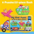 VONTER Puzzle Games 6-in-A-Box!My First Travel Vehicles Puzzle Set Wooden Jigsaw Puzzles for Toddlers Gift Portable Jigsaw Puzzles for Kids Ages 3-5 Years Old Toddlers Puzzles with an Iron Box
