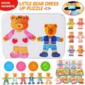 LNKOO 36Pcs Magnetic Wooden Bear Family Dress up Puzzle Box - Sorting and Matching Jigsaw Puzzle - Wooden Sorting Toys Wooden Puzzles for 3 4 5 6 Year Girls Boys(Preschool Mix-and-Match Outfits)