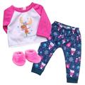 Sophia s Ice Skating Moose Graphic Baseball Tee Winter Print Pajama Pants and Fluffy Slippers for 15 Inch Baby Dolls Pink/Blue