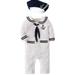 Baby Boy Marine Sailor Costume Long Sleeve Romper Onesie With Hat 2 Pcs Set (White 18-24 Months)