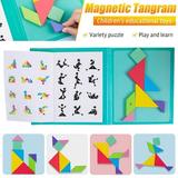 LNKOO Wooden Pattern Tangram Magnetic Puzzle Shape Blocks Jigsaw Book Brain Teasers Stacking Games Early Educational Learning Challenge IQ Toy Gift for Kid Toddlers Age 3+ Years Old
