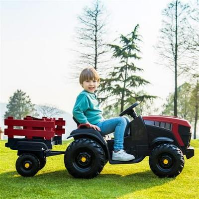 Must Have Kids Tractor With Trailer 12v Power Ride On Tractor With Trailer Electric Vehicle Ride On Truck Car For Child W Charger 2 Speeds Mp3 Player Electric Rugged Truck Birthday Gift For