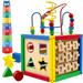 Activity Cube With Bead Maze - 5 in 1 Baby Activity Cube Includes Shape Sorter Abacus Counting Beads Counting Numbers Sliding Shapes Removable Bead Maze - My First Baby Toys - Play22USA