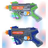 Mozlly Light Up Sonic Space Blaster Gun Toy Set of 2 - Flashing LED Laser Guns For Kids with Sounds Effects Vibrating Futuristic Pistols for Party Favors & Costume Dress Up Prop Pretend Play - 2 Pack