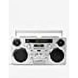 GPO Brooklyn 1980S-Style Portable Boombox - CD Player Cassette Player FM Radio USB Wireless Bluetooth Speaker - Silver