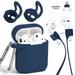 Airpods Case with Anti-Lost Accessories Kit Set GMYLE Silicone Earbuds Cover Magnetic Strap Sport String Cable Connector and Ear Hook Tips Compatible for Apple AirPods 1 and 2 (Navy Blue)