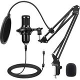 USB Microphone Computer Microphone for PC Gaming Condenser Mic with Tripod Stand and Pop Filter for Recording Voice Over Streaming Twitch Podcasting Compatible with Desktop Laptop Computer