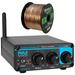 Pyle Blue Series 200 Watt Max Power Desktop Bluetooth Audio Compact Mini Stereo Power Amplifier System Bundle Combo with 16 AWG Gauge 50 Feet Speaker Wire Cable