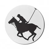 Sports Mouse Pad for Computers Silhouette Illustration of Polo Player on a Horse Hitting a Ball Print Round Non-Slip Thick Rubber Modern Mousepad 8 Round Charcoal Grey and White by Ambesonne