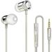 ElloGear Stereo Wired Earbuds 3.5mm with Noise Isolating Technology Microphone and Volume Control - White/Silver