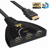 HDMI Switch 3 Port 4K HDMI Switch 3x1 Switch Splitter with Pigtail Cable Supports Full HD 4K 1080P 3D Player