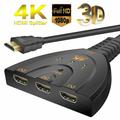 3-Port HDMI Switcher Intelligent 3x1 Auto Switch Selector Support Full HD 3D 1080p HDCP 3 In 1 Out HDMI Splitter with 24K Gold Plated HDMI Cable for HDTV DVD PS3 PS4 Xbox One Bluray Apple TV