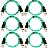 Seismic Audio SAXLX-3 6 Pack of Green 3 Foot XLR Patch Cables