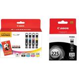 Genuine Canon CLI-226 Four Color Ink Tank Pack with 50 Sheets of 4.0 x 6.0 Photo Paper (4546B007) + PGI-225 Pigment Black Ink Tank (4530B001)