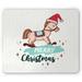 Christmas Mouse Pad Wooden Horse Cartoon with Santa Hat and Noel Themed Lettering on Thin Stripes Rectangle Non-Slip Rubber Mousepad Multicolor by Ambesonne