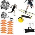 ARTARMON Speed Agility Training Set - Indoor Outdoor TPE Adjustable Rungs Agility Ladder Resistance Parachute 4 Steel Stakes 12 Disc Cones - Kit for Soccer Hockey Basketball Sport Training Set