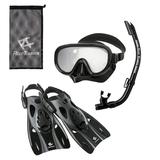 Reef Tourer Adult Single-Window Mask Snorkel & Fin Traveling Set Black Medium