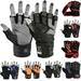 MRX Weight Lifting Pro Level Gloves With 18 Inches Long Wrist Strap Gym Workout Exercise & Fitness Black Grey (Medium)