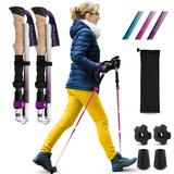 High Stream Gear Women s Collapsible Walking Sticks 2 Long Lightweight Foldable Hiking & Trekking Poles Adjustable Quick Lock Folding Backpacking Poles with Accessories (Purple)