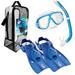 TUSA Sport Adult Platina Hyperdry Mask Snorkel & Fins Travel Set Clear Blue Medium