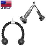 Fitness Maniac Home Gym Attachments Tricep Rope Handle V Curl Bar Set Triceps Pushdown