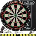 Viper League Pro Regulation Bristle Steel Tip Dartboard Starter Set with Staple-Free Bullseye Radial Spider Wire High-Grade Sisal with Rotating Number Ring Chalk Cricket Scoreboard Steel Tip Darts