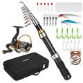 Leo Portable Fishing Rod and Reel Combo Telescopic Fishing Rod Pole Reel Set Fishing Line Lures Hooks Barrel Swivels with Carry Bag Case Travel Fishing Full Package Kit