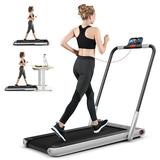 SuperFit Up To 7.5MPH 2.25HP 2-in-1 Folding Under Desk Treadmill W/Speaker Controller APP Single Display Screen Silver