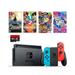 Nintendo Swtich 6 items Bundle:Nintendo Switch 32GB Console Neon Red and Blue Joy-con 64GB Sd Card 4 Game Disc1-2-Switch Just Dance2017 The Legend of Zelda Super Bomberman R