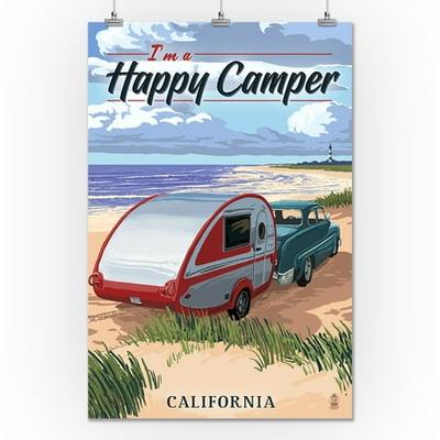 Vermont Retro Camper on Road 36x54 Giclee Gallery Print, Wall Decor Travel Poster 