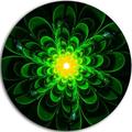 DESIGN ART Designart 'Glowing Green Fractal Flower on Black' Floral Large Disc Metal Wall art