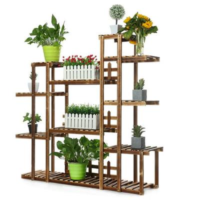 7 Tiers Large Wood Plant Stand Flower Steady Carbonized Rack Organizer Shelf 