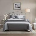 Chanyuan 3 Piece Gray Satin Duvet Cover Set Double Size Beddings Set Luxury Rich Silk Silky Super Soft Solid Color Reversible Stain-Resistant Wrinkle Free (Double, Gray)