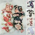 Newborn Infant Baby Cotton Swaddle Blanket Wrap Gown Sleeping Bag Sleepsacks Headband Set