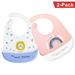 LNKOO 2 Pack Soft Silicone Feeding Bibs- Waterproof Adjustable Snaps Baby Bibs For Infants And Toddlers With Food Catcher Pocket Easily Wipe Clean Bucket Bib Baby Gifts