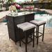 SUNCROWN 3-Piece Outdoor Wicker Bar Set Patio Furniture and Two Stools with Cushions Brown