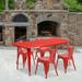 Emma + Oliver Commercial Grade Rectangular Red Metal Indoor-Outdoor Table Set-4 Arm Chairs