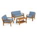 GDF Studio Parma 4 Pcs Outdoor Wood Patio Furniture Chat Set W/ Cushions Blue