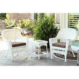 Jeco 3pc Wicker Chair and End Table Set with Brown Chair Cushion-Finish:White