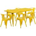 Flash Furniture Oakley Commercial Grade 31.5 x 63 Rectangular Yellow Metal Indoor-Outdoor Table Set with 6 Arm Chairs