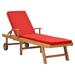 vidaXL Sun Lounger with Cushion Solid Teak Wood Red 48026