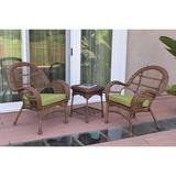 Jeco 3 Piece Wicker Conversation Set in White with Green Cushions