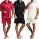 Pyjama en Satin à Manches Courtes pour Homme Ensemble 2 Pièces Vêtements de Nuit Pantalon Y +