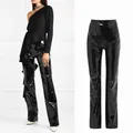 Pantalon crayon en cuir PU brillant pour femmes pantalon en cuir verni PU legging en latex noir