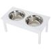 PawHut 23Ã¢Â€Â� Wooden Heavy Duty Dog Food Bowls Pet Elevated Feeding Station -White